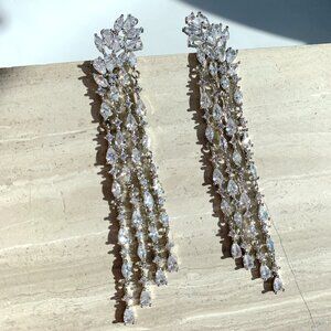 NEW~ Anthropologie SHASHI Flower Climber Long Fringe Earrings